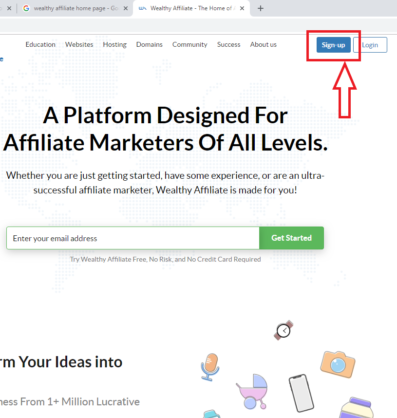 Wealthy Affiliate front page