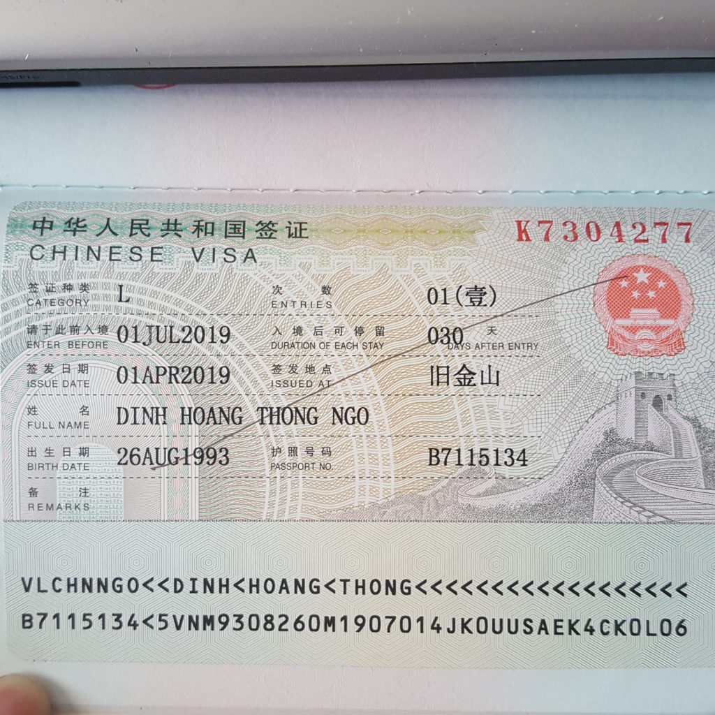 my Chinese Visa L type